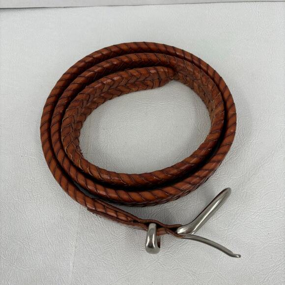 Coach Braided Leather Belt Men's Size 38 Brown Silver Tone Solid Brass Buckle - Picture 4 of 5